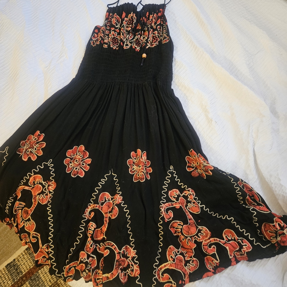 Floral Black and Red Midi Dress